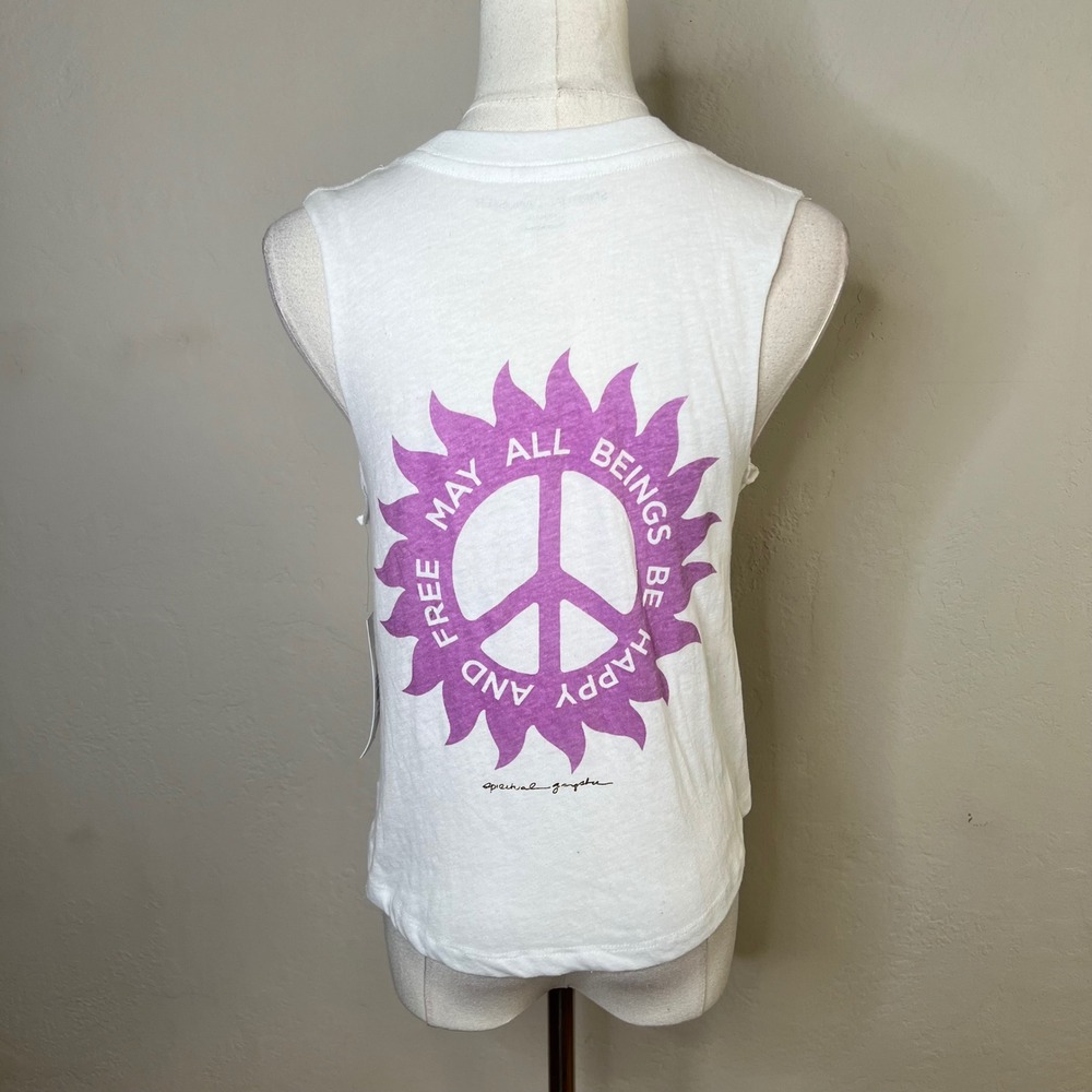 Spiritual Gangster May All Beings Crop Tank White Peace Sign Graphic XS NEW - Picture 3 of 9